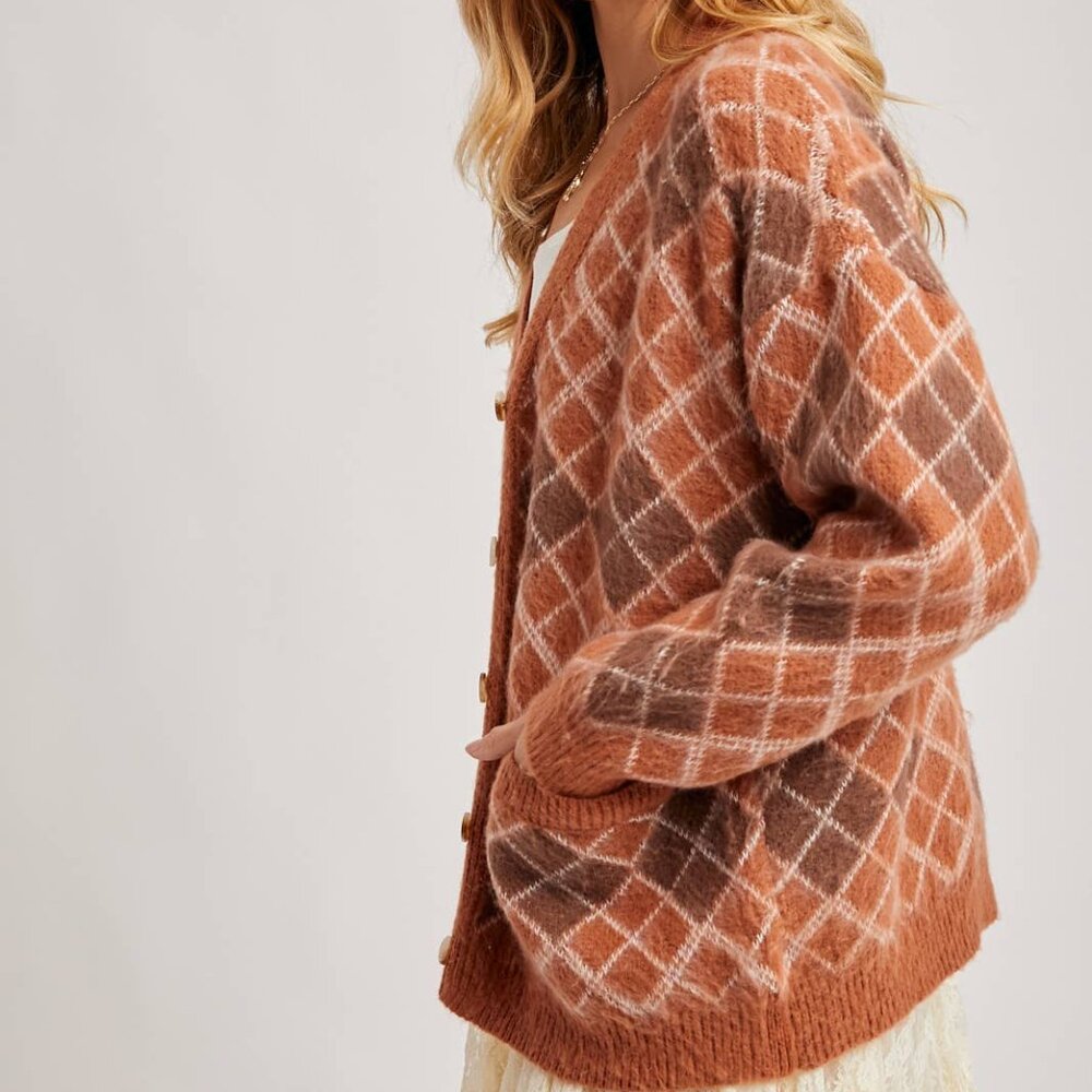 Bluivy Argyle Button Down Cardigan Caramel - image 4